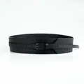 Fashionable black wide corset belt with double-layer design and metal pin buckle - Black