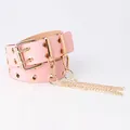 Cinturón punk de cuero sintético rosa con ojales dobles y cadenas desmontables - Estilo Cadena con Gancho / Rosa