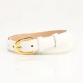 Women's minimalist white PU leather belt with an oval polished gold pin buckle - White