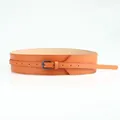 Orange brown wide corset belt for women with dual layer leather and gunmetal buckle - Camel