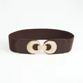 Dark brown elastic wide waist belt for dresses with a textured gold interlocking C-buckle - Coffee