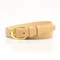 Women's slim PU leather belt in light apricot with gold buckle and contrast stitching - Khaki