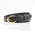 Minimalist black PU leather belt with a polished gold-finish horseshoe pin buckle - Black