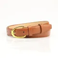 Cinturón minimalista de cuero PU marrón con hebilla ovalada dorada para mujer - Camel