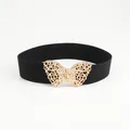 Cinturón elástico negro para mujer con hebilla grande de mariposa de metal dorado - Negro