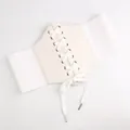 Retro cream white corset belt featuring lace-up PU leather and elastic band for women - White