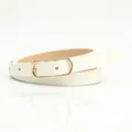 Minimalist creamy white thin belt for women with golden rectangular pin buckle - White