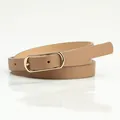 Minimalist light brown PU leather skinny belt with elegant gold rectangular buckle - Khaki