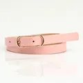 Fine ceinture rose en cuir PU pour femme avec boucle rectangulaire dorée élégante - Rose