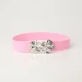 Pink elastic waist belt for women featuring double silver floral metal buckles - Pink