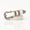 Women's slim white leather belt with vintage silver horseshoe buckle and retro stitching - White
