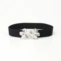 Ceinture élastique noire pour femme avec une boucle en métal argenté poli en forme de fleur - Noir