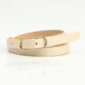 Ceinture fine pour femme en cuir PU beige avec boucle rectangulaire dorée élégante - Beige