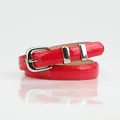 Minimalist red patent leather skinny belt for women with silver buckle and high gloss finish - Red