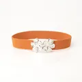 Ceinture large élastique orange pour femme avec boucle en métal à double fleur - Chameau