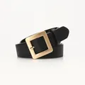 Cintura da donna in pelle nera con elegante fibbia quadrata in metallo oro opaco - 2.8cm x 103cm / Nero