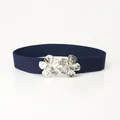Ceinture élastique bleu marine pour femme avec boucle florale argentée - Bleu Marine