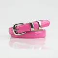 Women's minimalist slim bright pink patent leather belt with silver metal buckle - Rose Red