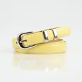 Glossy yellow skinny leather belt with silver needle buckle for women's jeans - Yellow