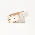 Women's white pebble grain leather belt with a vintage gold bamboo-style buckle - White