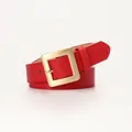 Cintura sottile da donna rossa con fibbia quadrata dorata per jeans e abiti - 2.8cm x 103cm / Rosso