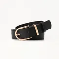 Classic black belt with lychee texture and golden U-shaped bamboo metal buckle for women - Black