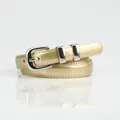 Women's skinny champagne gold patent leather belt with silver buckle and metallic finish - Gold