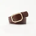 Ceinture en cuir marron foncé avec boucle octogonale dorée élégante pour femmes - Café