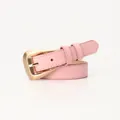 Minimalist light pink leather belt for women featuring a matte gold geometric buckle - Light Pink