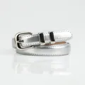 Sleek metallic silver skinny belt for women with silver buckle and refined stitching - Silver