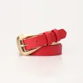 Chic red slim leather belt with a polished gold triangular buckle for women's jeans - Red