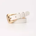 Minimalist white faux leather skinny belt with polished gold-tone oval buckle for women - White