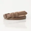 Cintura sottile vintage in pelle kaki da donna con fibbia ad ardiglione opaca e cuciture fini - Cachi Scuro