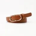 Cinturón minimalista de cuero marrón para mujer con elegante hebilla dorada de doble anillo - Camel