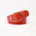 Classic bright red leather belt with silver oval pin buckle for stylish women jeans - Red