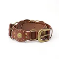 Vintage brown leather western belt with sunflower studs and brass metal rings - Camel