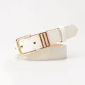 Minimalist white faux leather belt for women featuring a gold pin buckle and metal loops - White