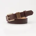 Ceinture femme en similicuir marron foncé avec boucle ardillon dorée et triple passant - Café
