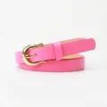 Cintura sottile in pelle rosa da donna con fibbia a ferro di cavallo dorata lucida - Rosa Rosso
