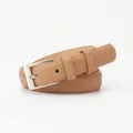 Minimalist light brown leather belt with classic silver square buckle for jeans - Khaki