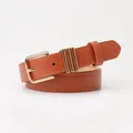 Caramel brown faux leather belt with golden pin buckle and decorative metal rings - Camel