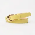 Women's slim leather belt in vibrant yellow with polished gold horseshoe buckle closure - Light Yellow