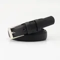 Ceinture classique en cuir noir avec boucle carrée en alliage argenté femme - Noir