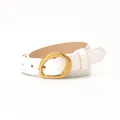 Cintura sottile in pelle bianca da donna con fibbia ad ardiglione ovale oro opaco e cuciture - Bianco