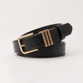 Ceinture classique en similicuir noir avec une boucle dorée unique à triple barre - Noir