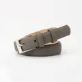 Minimalist dark grey leather belt for women featuring a polished silver alloy pin buckle - Dark Gray