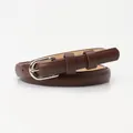 Cintura sottile in pelle marrone scuro per donna con fibbia classica a ferro di cavallo - Caffè