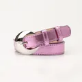 Cintura da donna in pelle rosa metallizzata con fibbia in argento a mezzaluna - Rosa Rossa