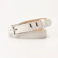 Cintura sottile beige minimalista con fibbia in argento lucido e cuciture sottili - Bianco