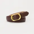 Ceinture élégante en cuir marron foncé pour femme avec boucle ovale dorée - Café